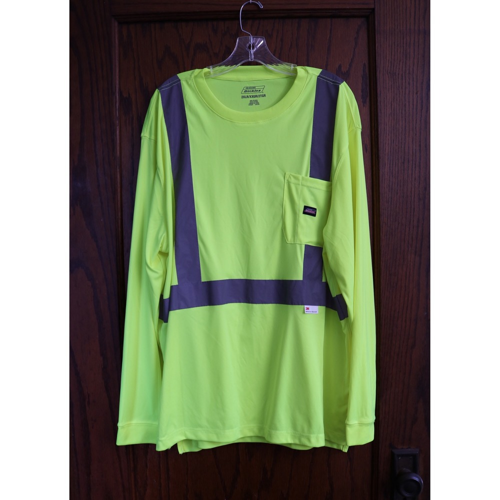 DICKIES Safety Reflective Long Sleeve Shirt Mens 2XL Neon Yellow HiVis Workwear